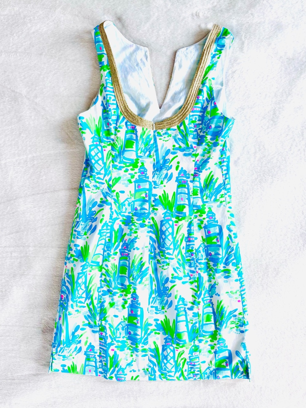 Lilly Pulitzer High Beams Tropical Lighthouse Print Janice Shift Dress, Size 2 - Picture 3 of 8